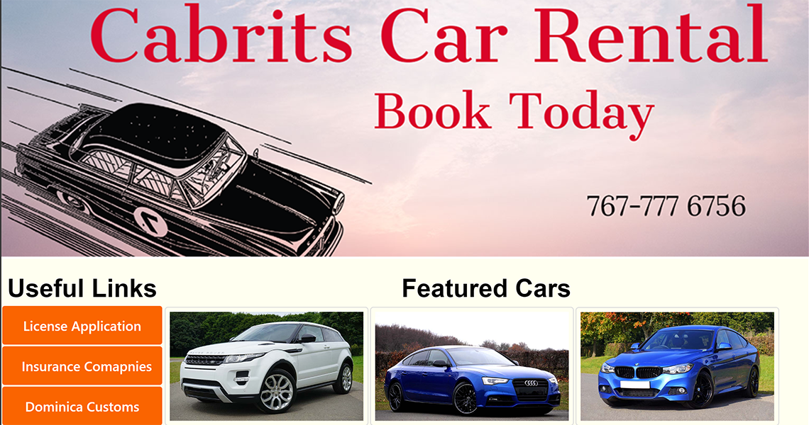 Cabrits Car Rental website